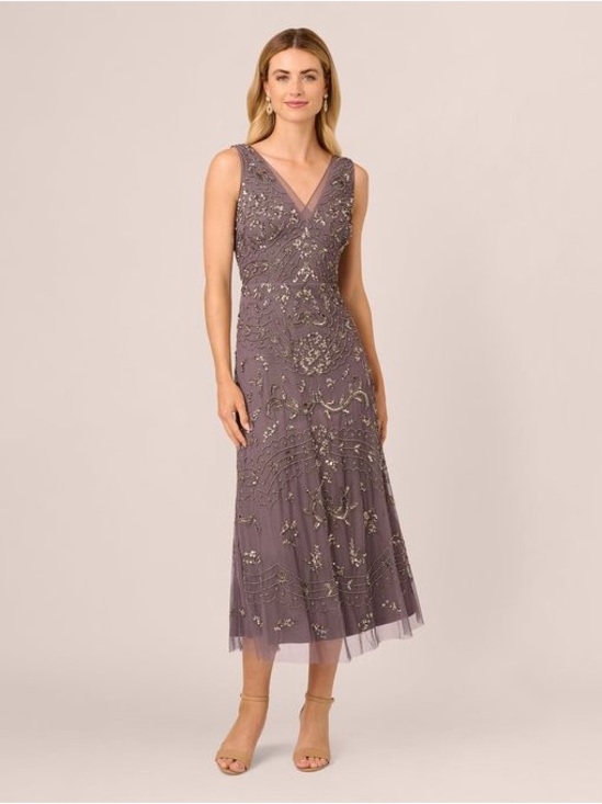 Adrianna Papell Dresses & Skirts - Adrianna Papell Moonscape Beaded Midi Dress NWT SZ 14 Cocktail Wedding Guest MOB